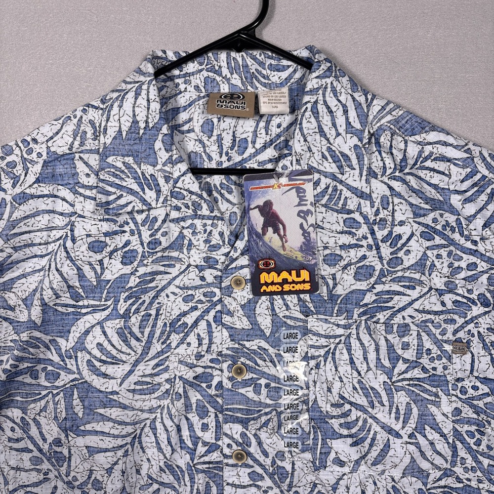 Vintage Y2K Maui & Sons Blue Hawaiian Shirt Mens Large Rayon Blend Surf NWT